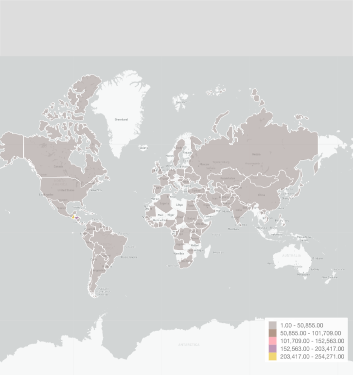 Choropleth map showing Guatemala, Honduras, and El Salvador as primary countries of origin for unaccompanied migrant children