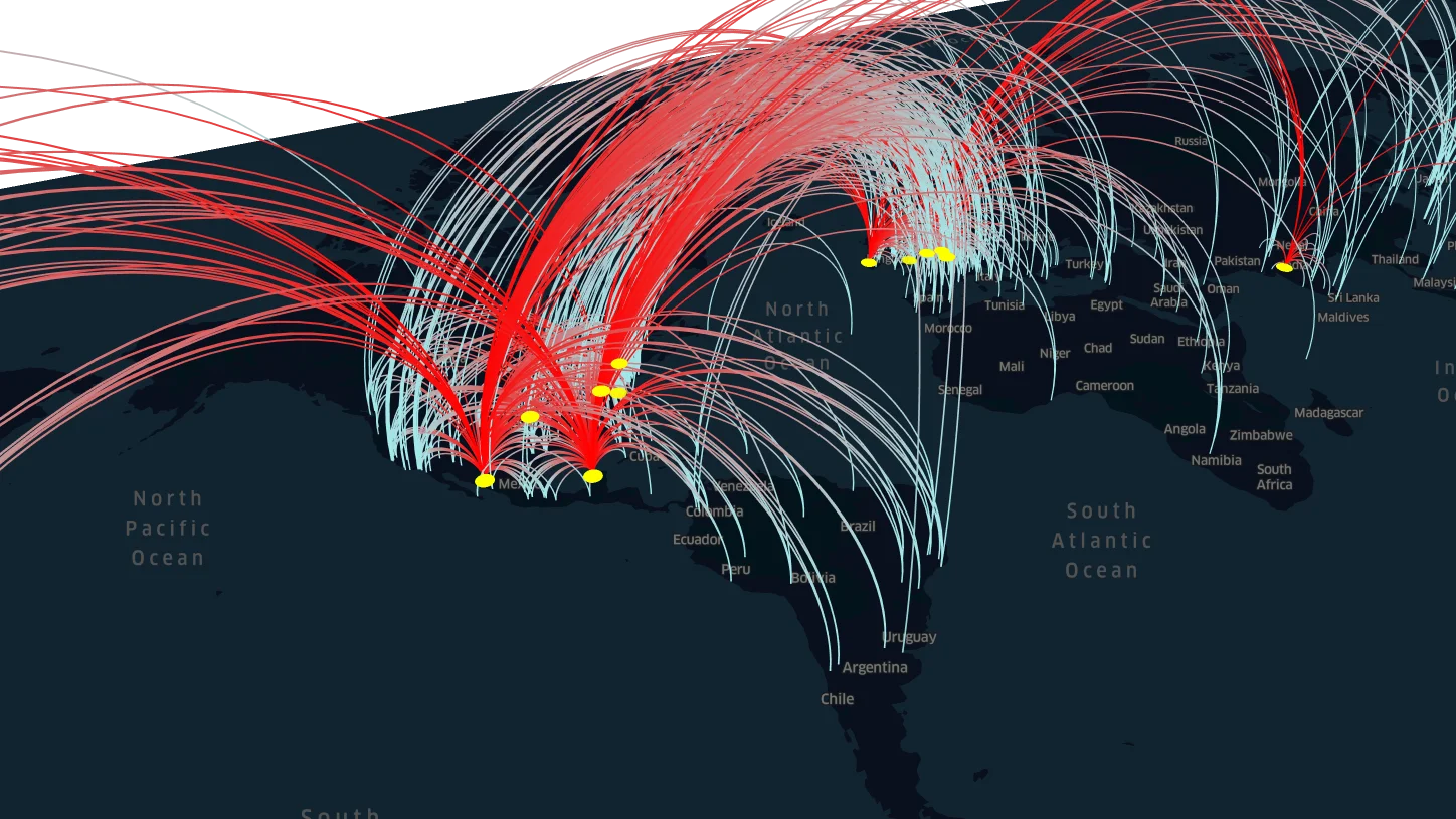 Map showing increased participation from Latin America during DH 2018 in Mexico City